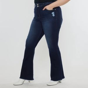 Kancan Gill High Rise Split Flare Frayed Hem Jeans